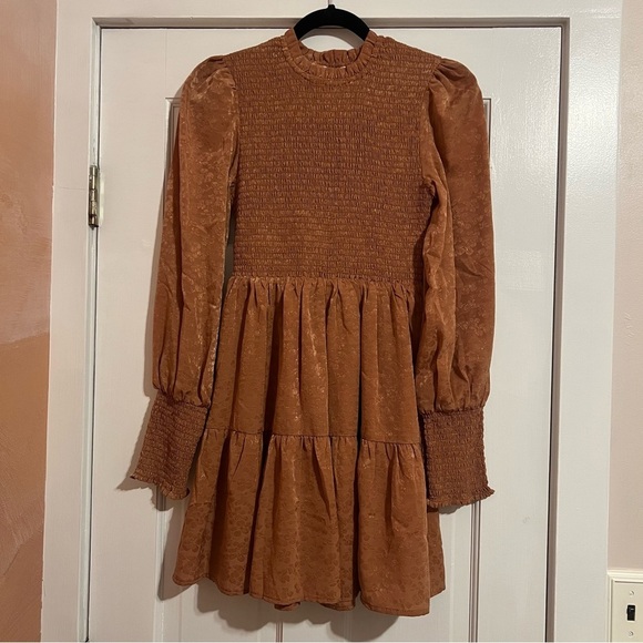 Pink Lily Dresses & Skirts - #184 Pink Lily Mockneck Terracotta Brown Smocked Fitted Dress Small